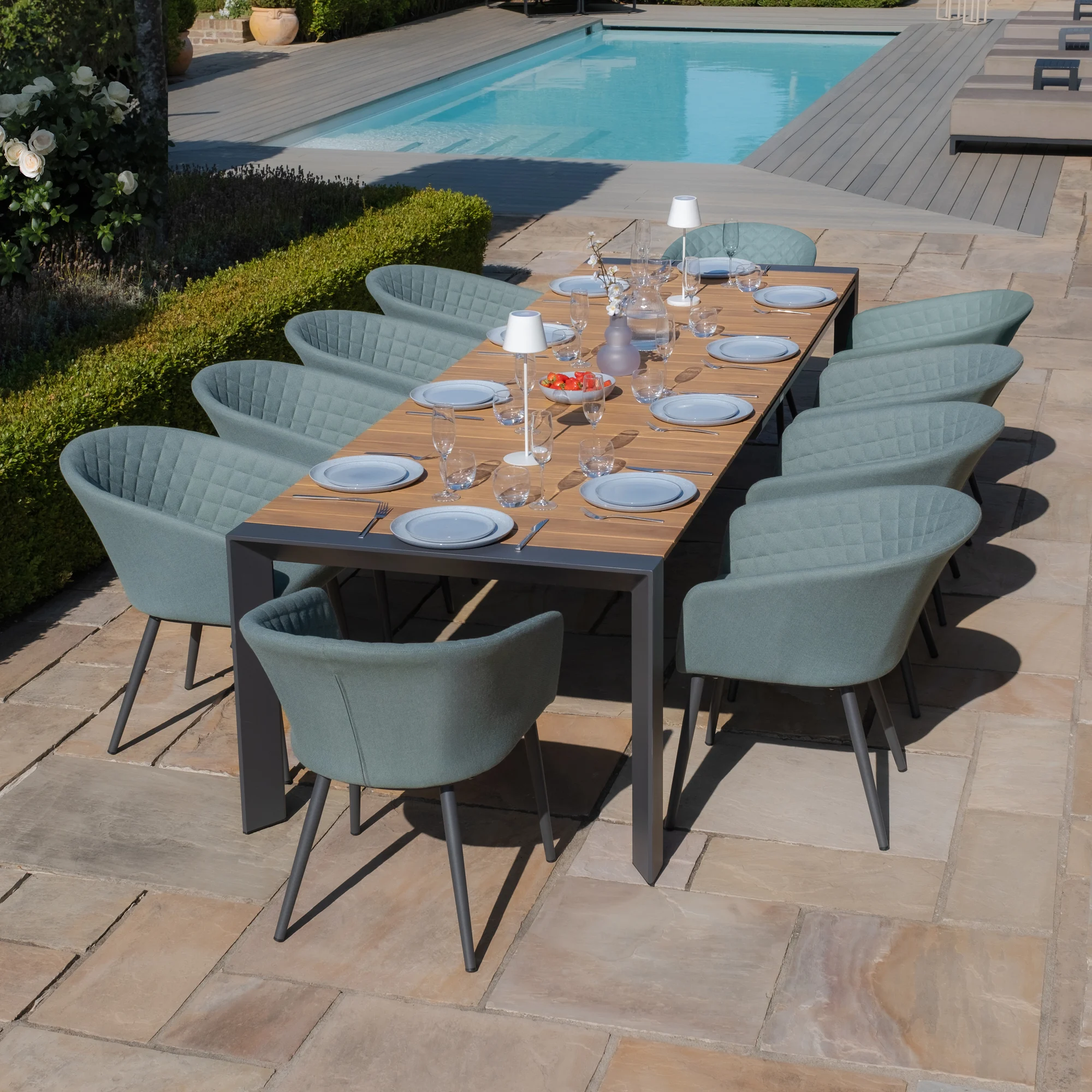 Ambition 10 Seat Rectangle Extending Teak Dining Set - Image 4